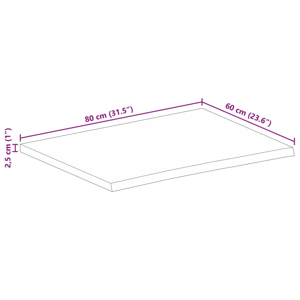 vidaXL Table Top Live Edge 80x60x2,5 cm Solid Wood Mango