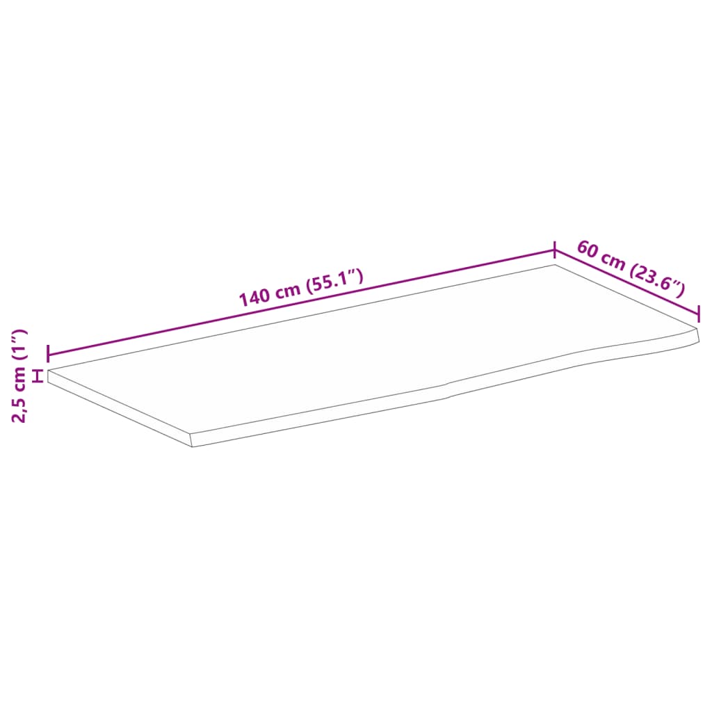 vidaXL Table Top Live Edge 140x60x2,5 cm Solid Wood Mango