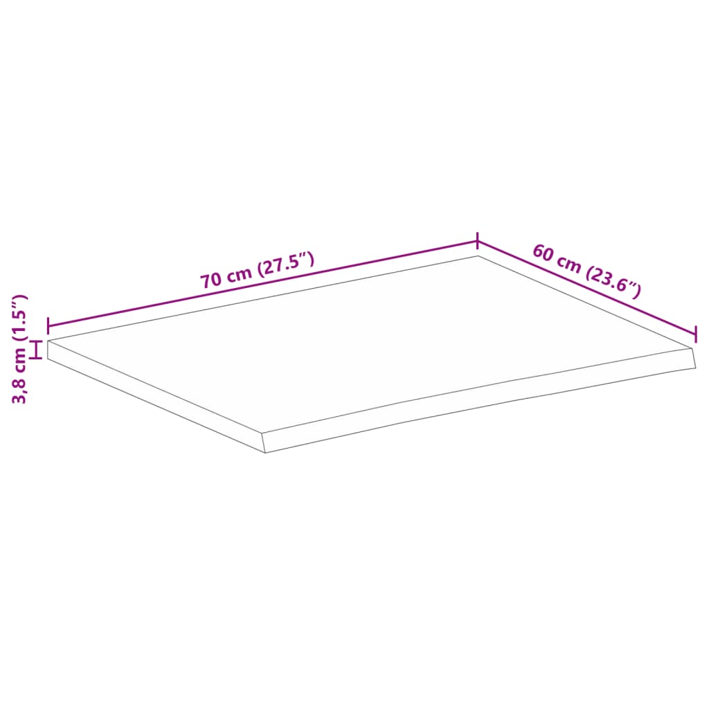 vidaXL Table Top Live Edge 70x60x3,8 cm Solid Wood Mango