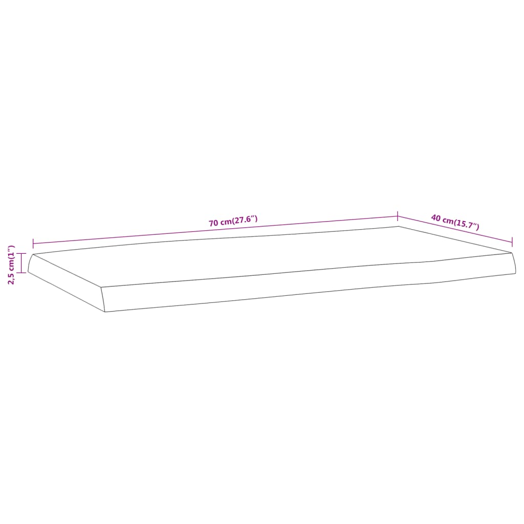 vidaXL Table Top 70x40x2,5 cm Rectangular Solid Wood Acacia Live Edge