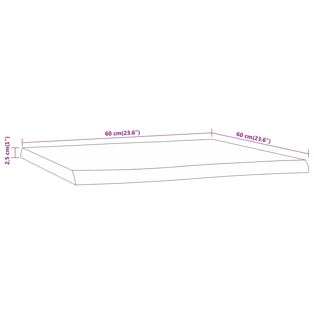 vidaXL Table Top 60x60x2.5 cm Square Solid Wood Acacia Live Edge