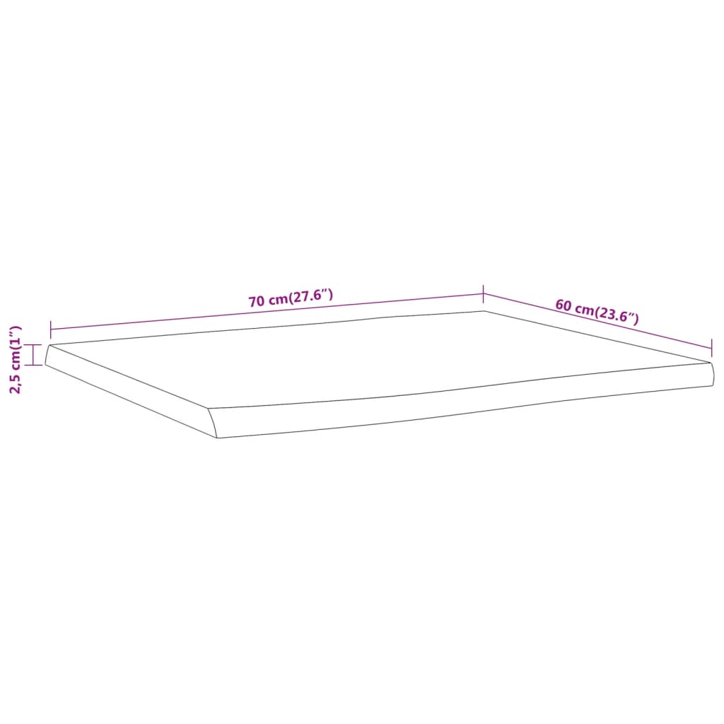vidaXL Table Top 70x60x2.5 cm Rectangular Solid Wood Acacia Live Edge