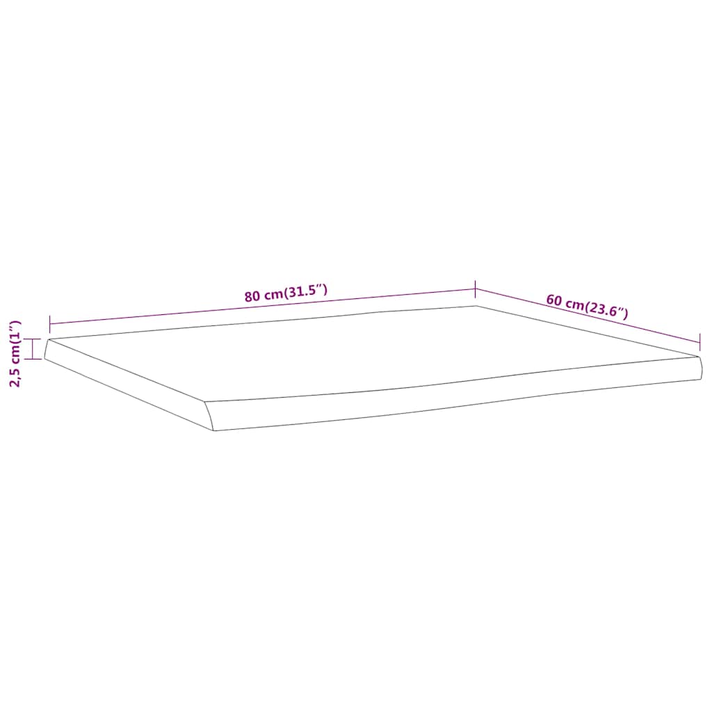 vidaXL Table Top 80x60x2.5 cm Rectangular Solid Wood Acacia Live Edge