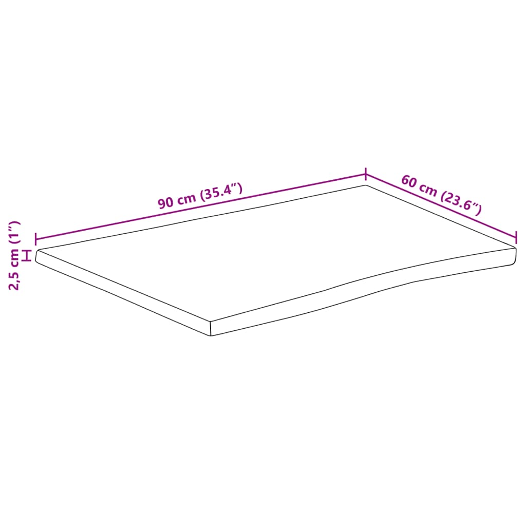 vidaXL Table Top 90x60x2.5 cm Rectangular Solid Wood Acacia Live Edge