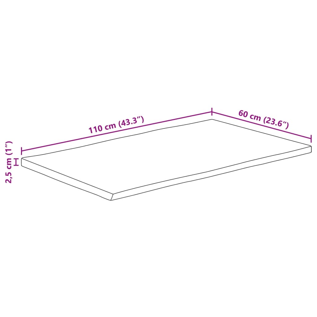 vidaXL Table Top 110x60x2.5 cm Rectangular Solid Wood Acacia Live Edge