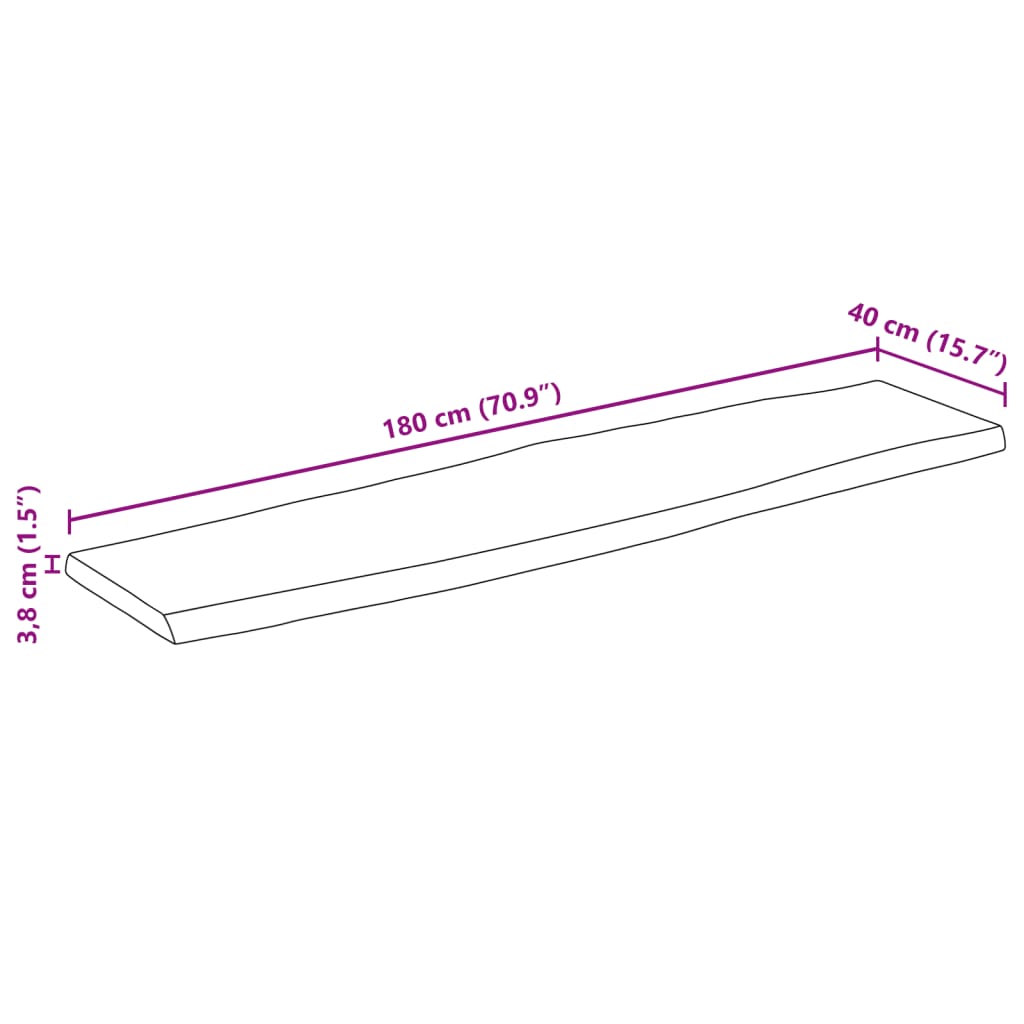 vidaXL Table Top 180x40x3,8 cm Rectangular Solid Wood Acacia Live Edge