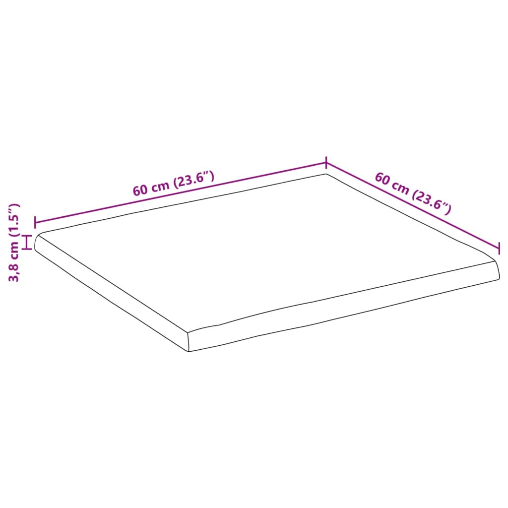 vidaXL Table Top 60x60x3.8 cm Rectangular Solid Wood Acacia Live Edge