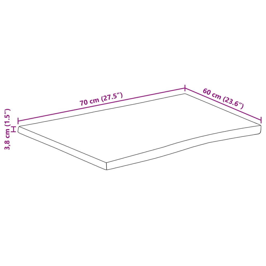 vidaXL Table Top 70x60x3.8 cm Rectangular Solid Wood Acacia Live Edge