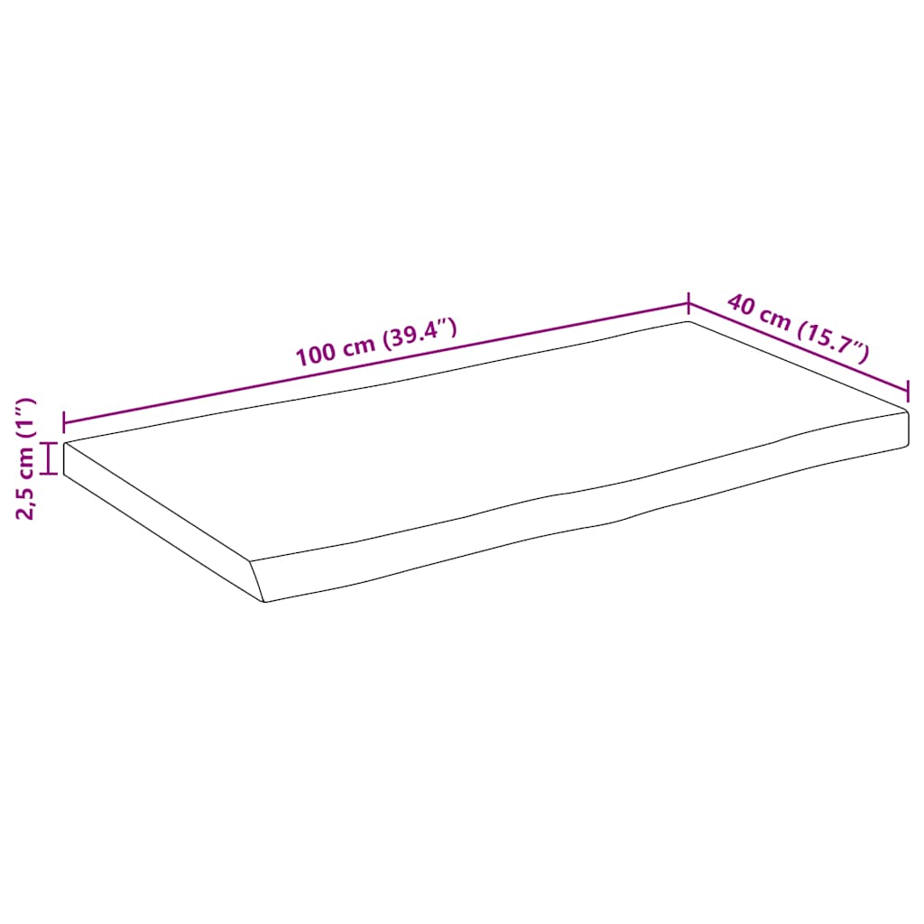 vidaXL Table Top Live Edge 100x40x2.5 cm Solid Wood Rough Mango