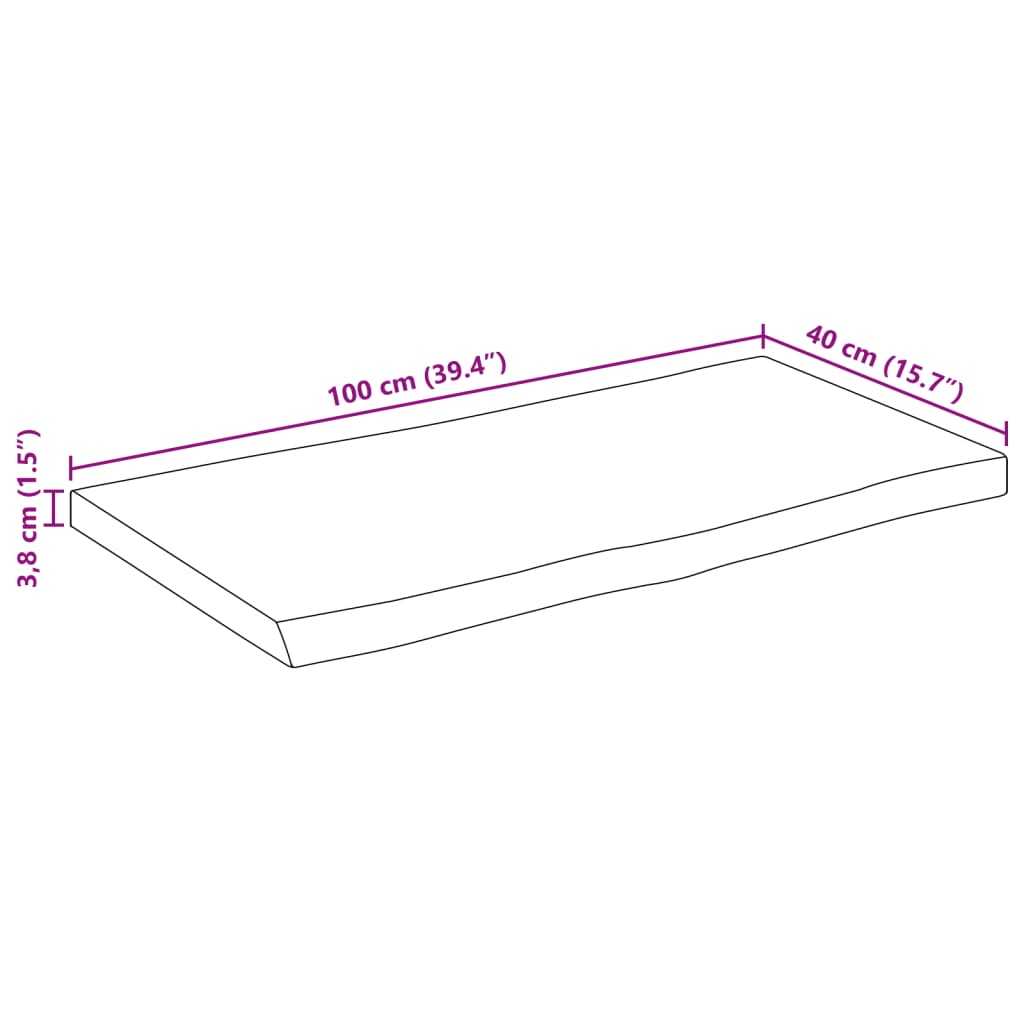 vidaXL Table Top Live Edge 100x40x3,8 cm Solid Wood Rough Mango