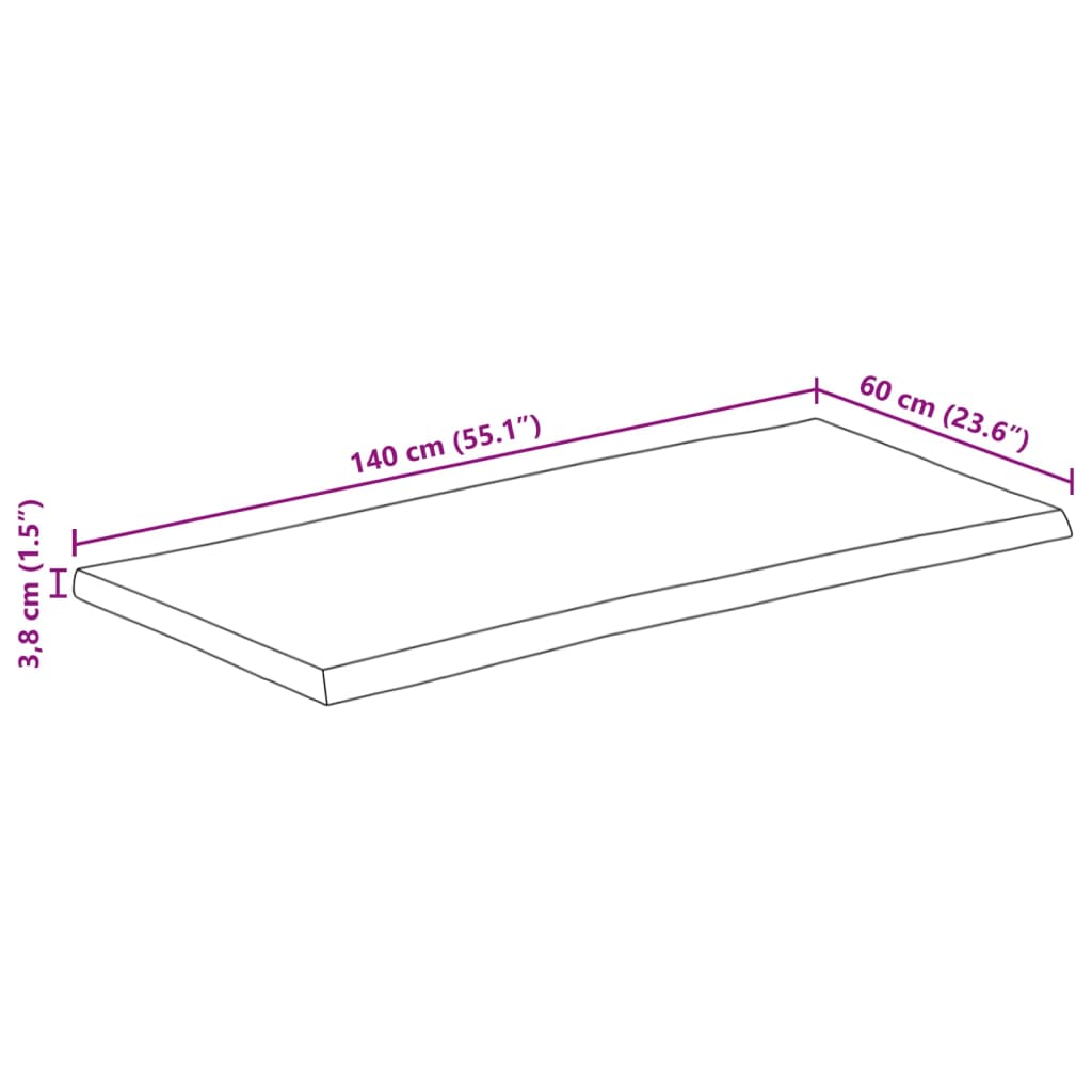 vidaXL Table Top Live Edge 140x60x3.8 cm Solid Wood Rough Mango