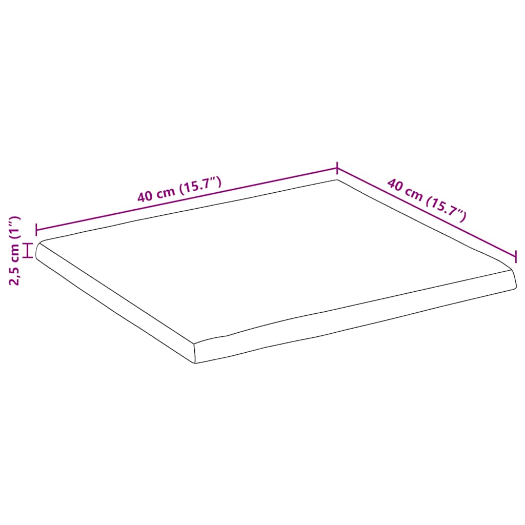 vidaXL Table Top 40x40x2,5 cm Live Edge Solid Wood Mango