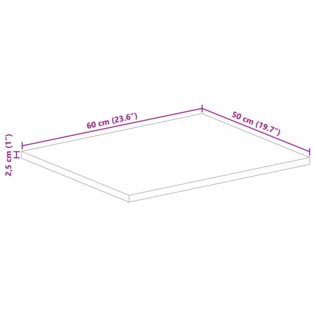 vidaXL Table Top 60x50x2,5 cm Rectangular Solid Wood Acacia