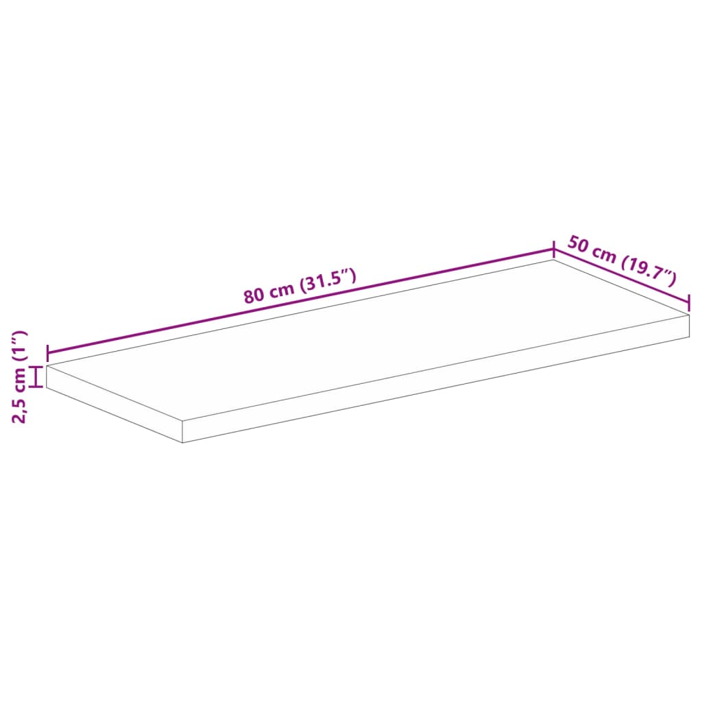 vidaXL Table Top 80x50x2,5 cm Rectangular Solid Wood Acacia