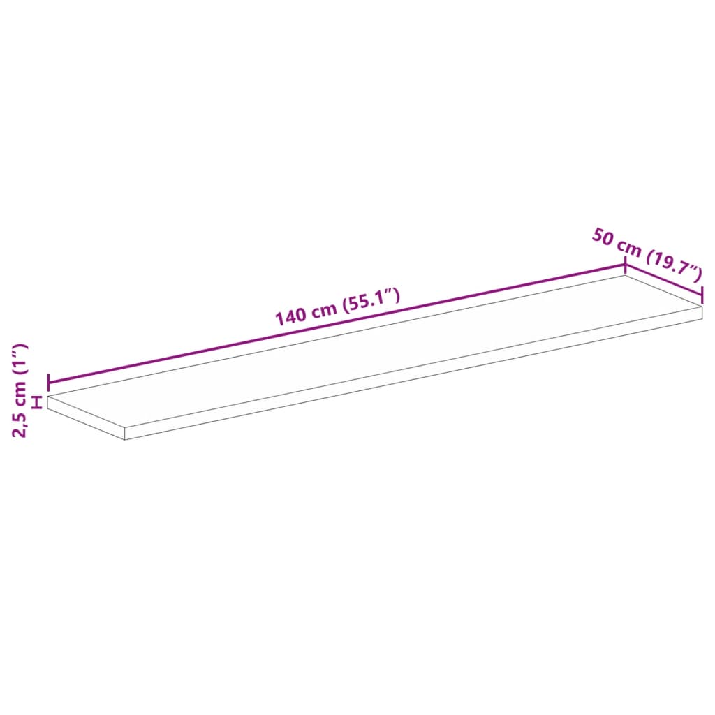 vidaXL Table Top 140x50x2,5 cm Rectangular Solid Wood Acacia