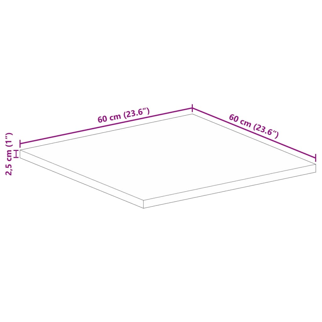 vidaXL Table Top 60x60x2,5 cm Square Solid Wood Acacia