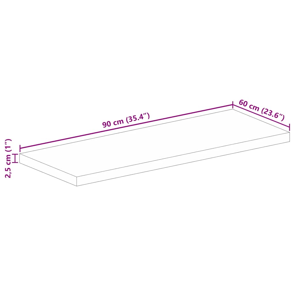 vidaXL Table Top 90x60x2.5 cm Rectangular Solid Wood Acacia