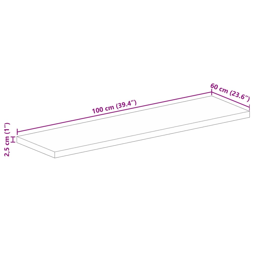 vidaXL Table Top 100x60x2,5 cm Rectangular Solid Wood Acacia