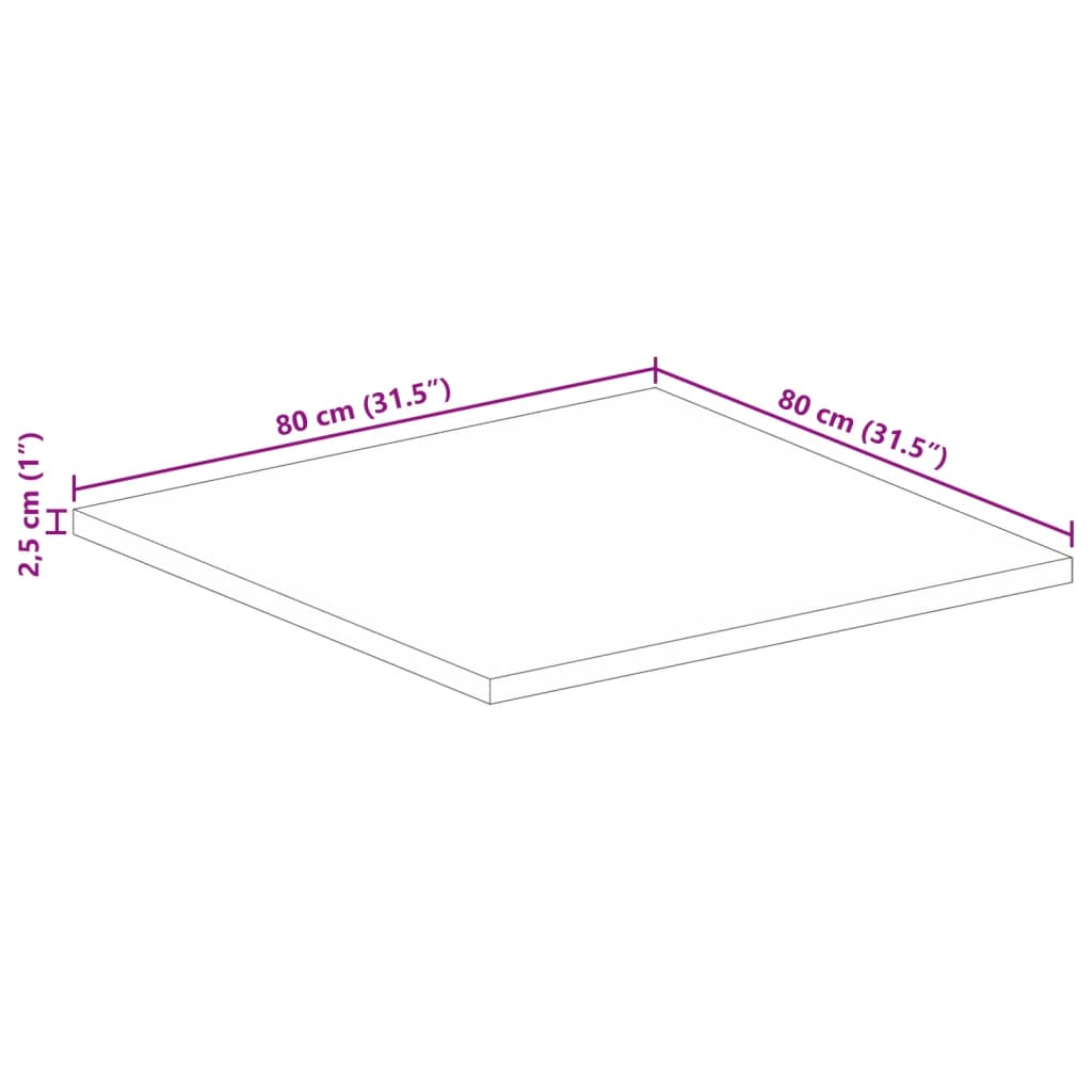 vidaXL Table Top 80x80x2,5 cm Square Solid Wood Acacia