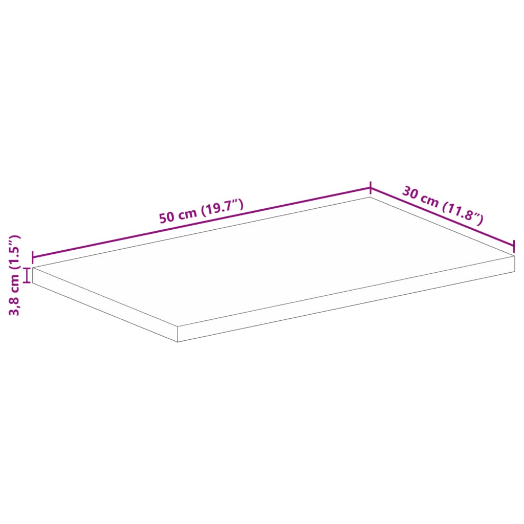 vidaXL Table Top 50x30x3,8 cm Rectangular Solid Wood Acacia