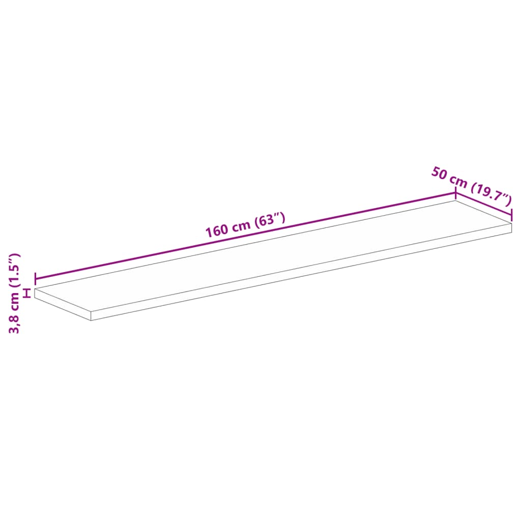 vidaXL Table Top 160x50x3.8 cm Rectangular Solid Wood Acacia