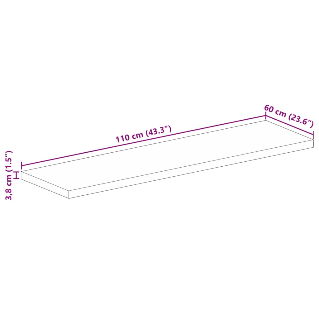 vidaXL Table Top 110x60x3,8 cm Rectangular Solid Wood Acacia
