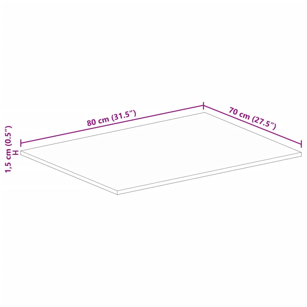 vidaXL Table Top 80x70x1,5 cm Rectangular Solid Wood Reclaimed