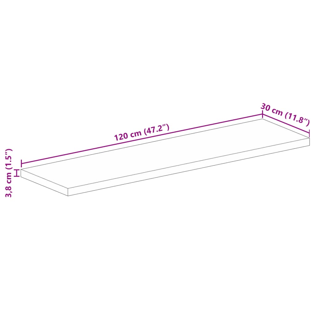 vidaXL Table Top 120x30x3,8 cm Rectangular Solid Wood Reclaimed
