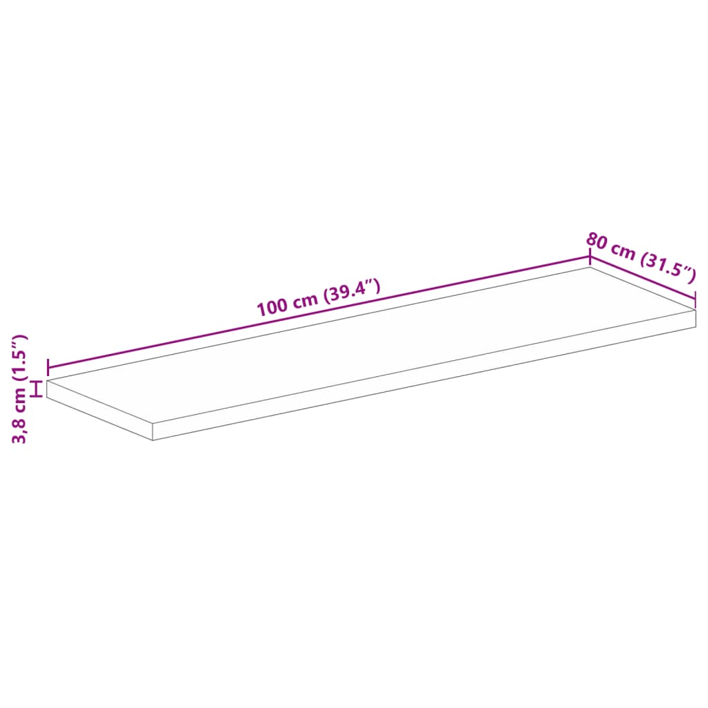 vidaXL Table Top 100x80x3,8 cm Rectangular Solid Wood Reclaimed