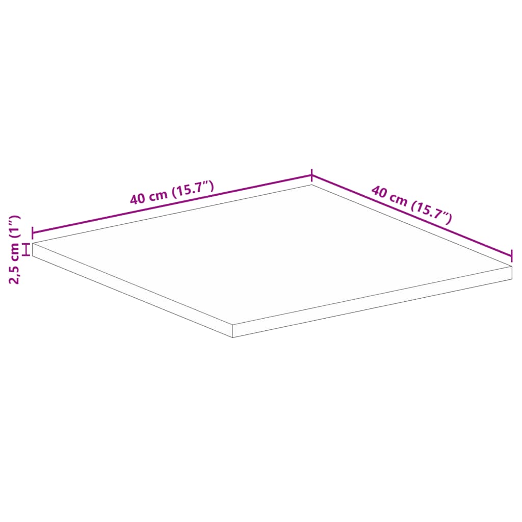 vidaXL Table Top 40x40x2.5 cm Square Solid Wood Rough Mango