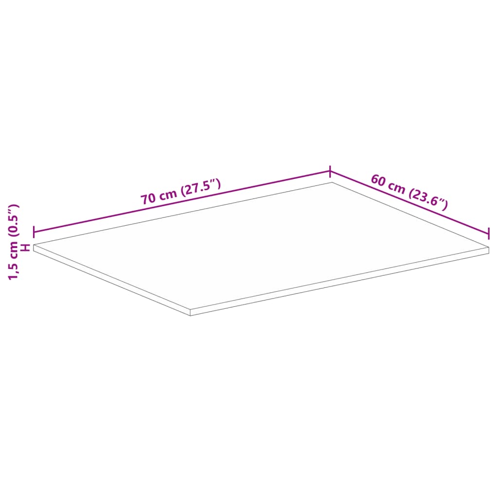 vidaXL Table Top 70x60x1,5 cm Rectangular Solid Wood Rough Mango