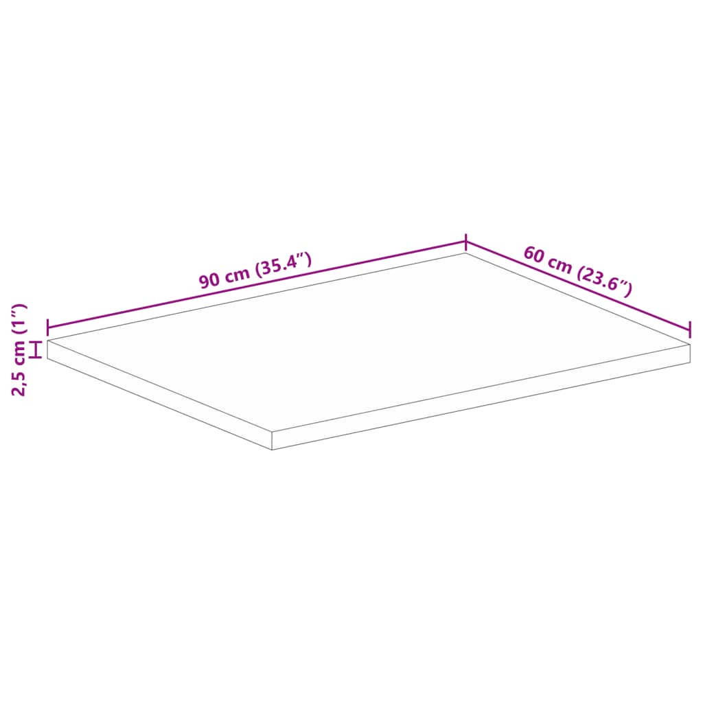 vidaXL Table Top 90x60x2,5 cm Rectangular Solid Wood Rough Mango