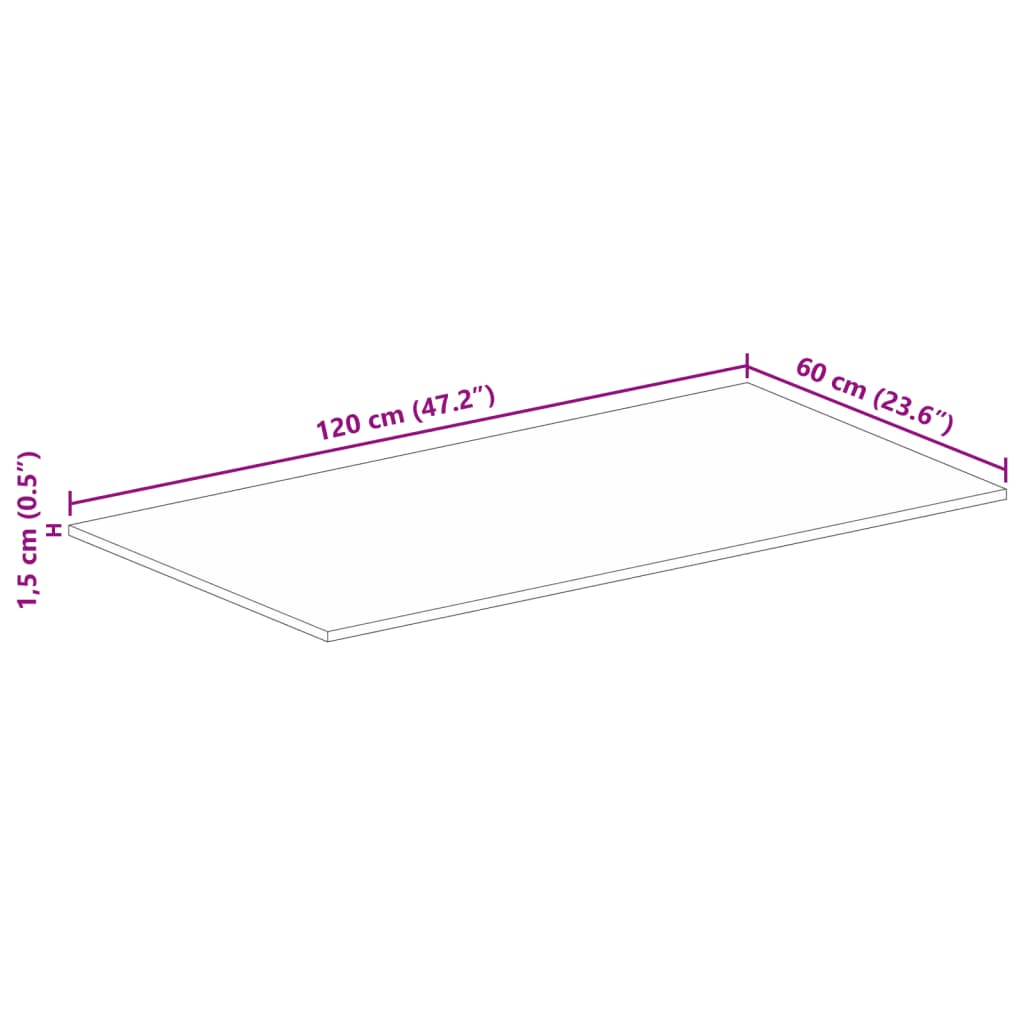vidaXL Table Top 120x60x1,5 cm Rectangular Solid Wood Rough Mango