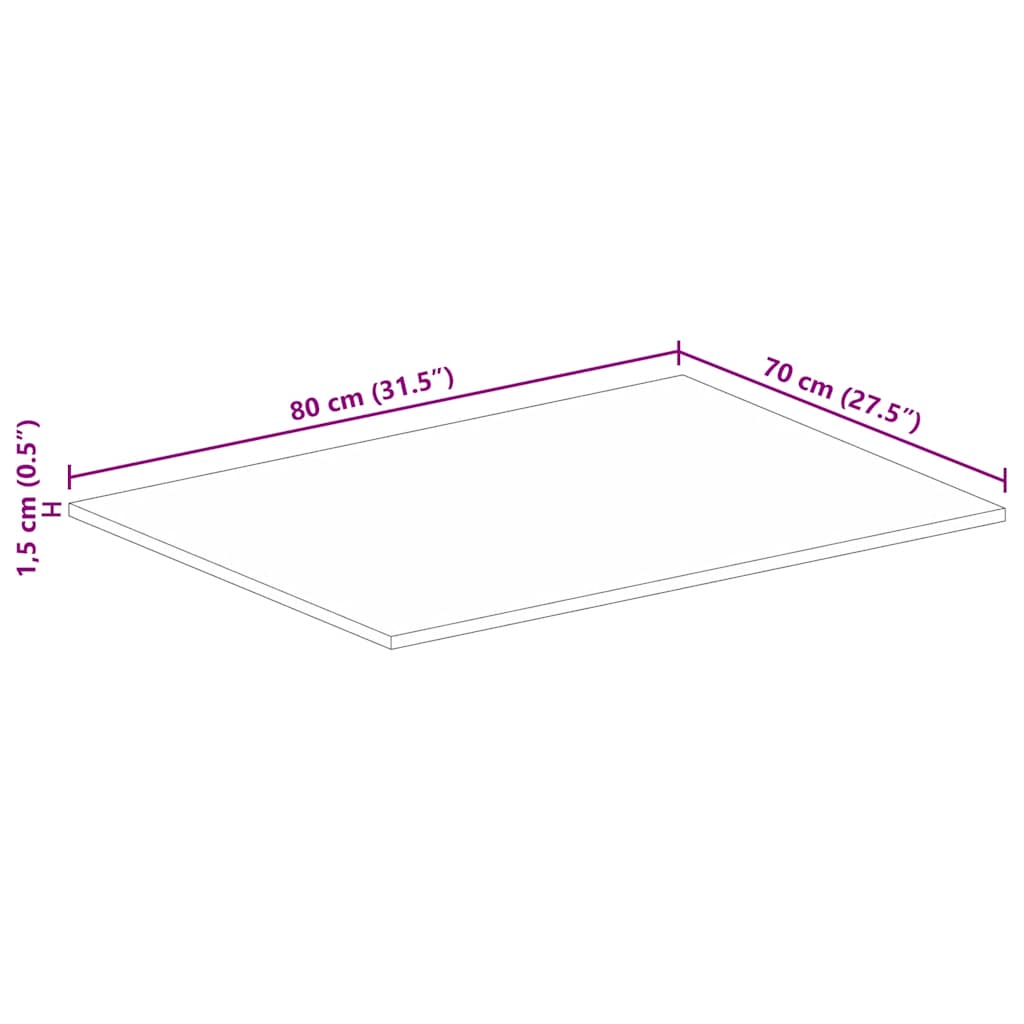 vidaXL Table Top 80x70x1.5 cm Rectangular Solid Wood Rough Mango
