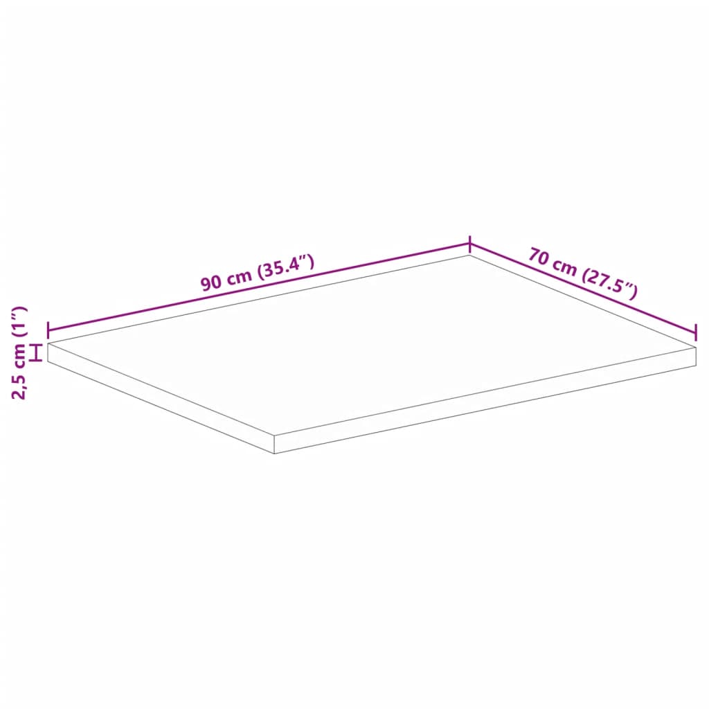 vidaXL Table Top 90x70x2,5 cm Rectangular Solid Wood Rough Mango