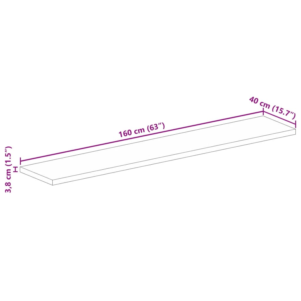 vidaXL Table Top 160x40x3,8 cm Rectangular Solid Wood Rough Mango