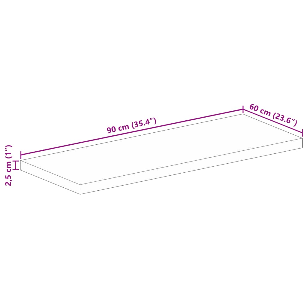 vidaXL Table Top 90x60x2,5 cm Rectangular Solid Wood Mango