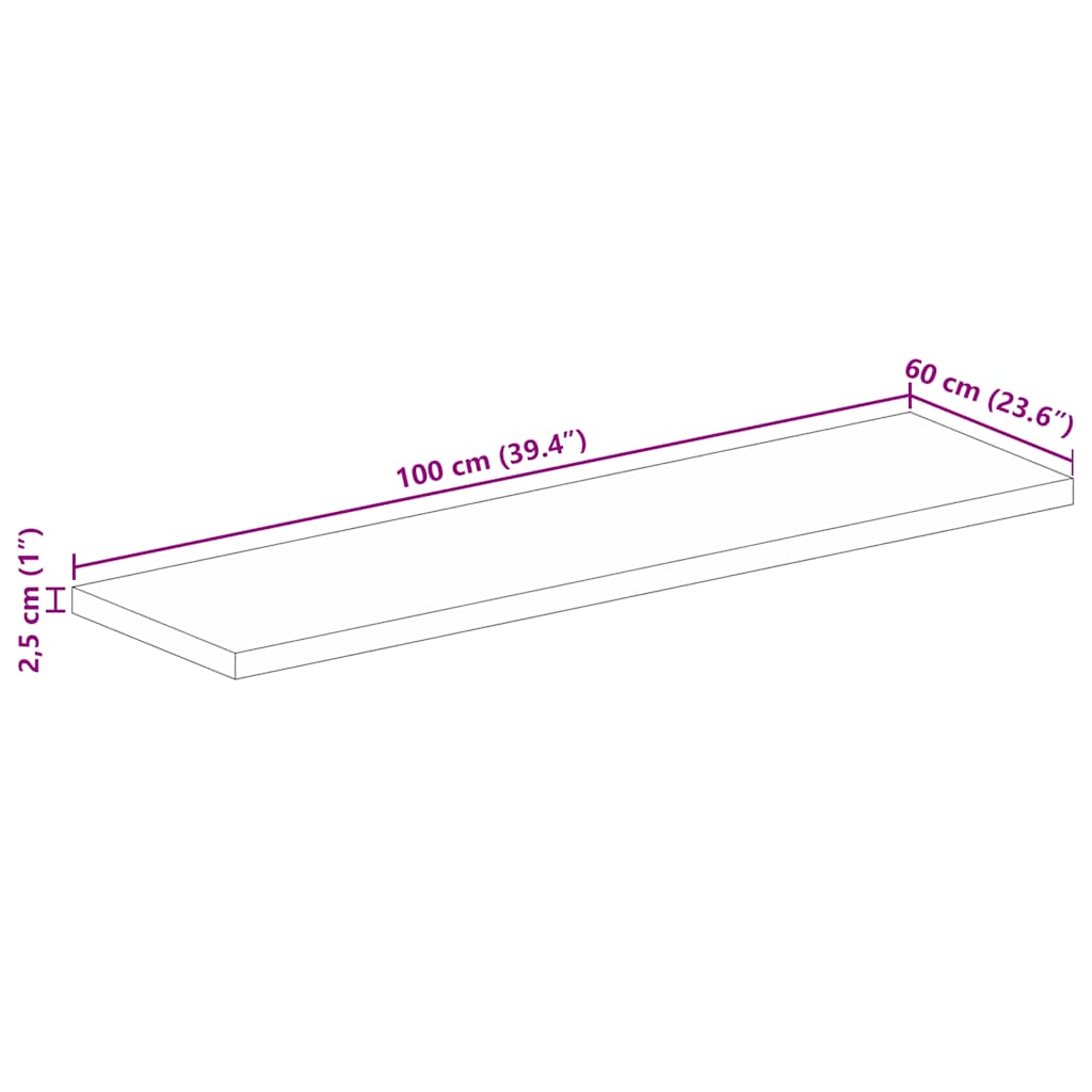 vidaXL Table Top 100x60x2,5 cm Rectangular Solid Wood Mango