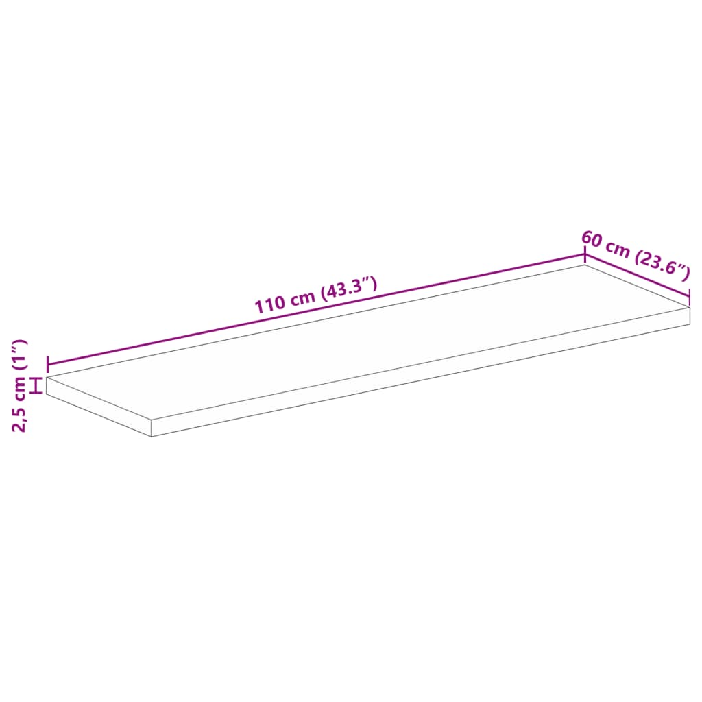 vidaXL Table Top 110x60x2,5 cm Rectangular Solid Wood Mango