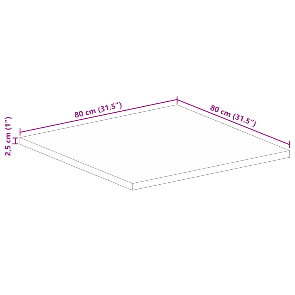 vidaXL Table Top 80x80x2,5 cm Square Solid Wood Mango