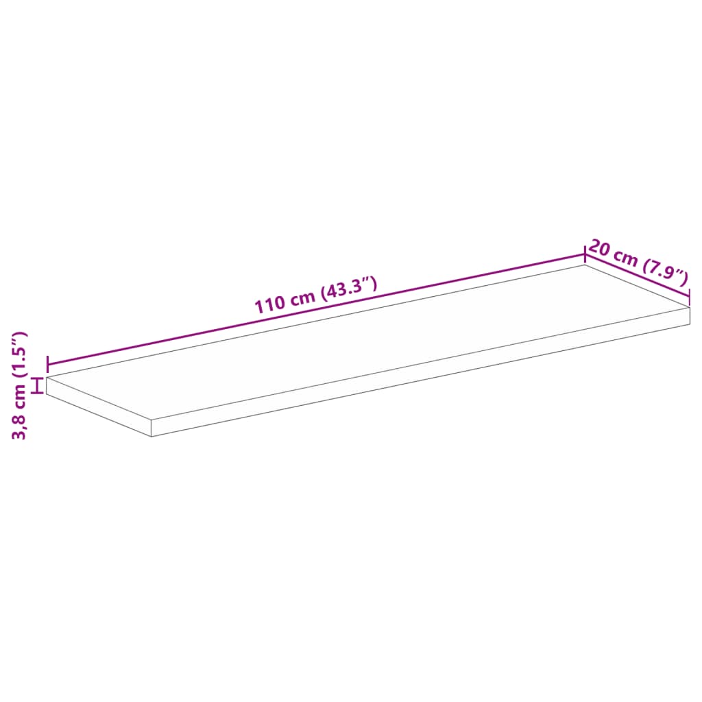 vidaXL Table Top 110x20x3,8 cm Rectangular Solid Wood Mango