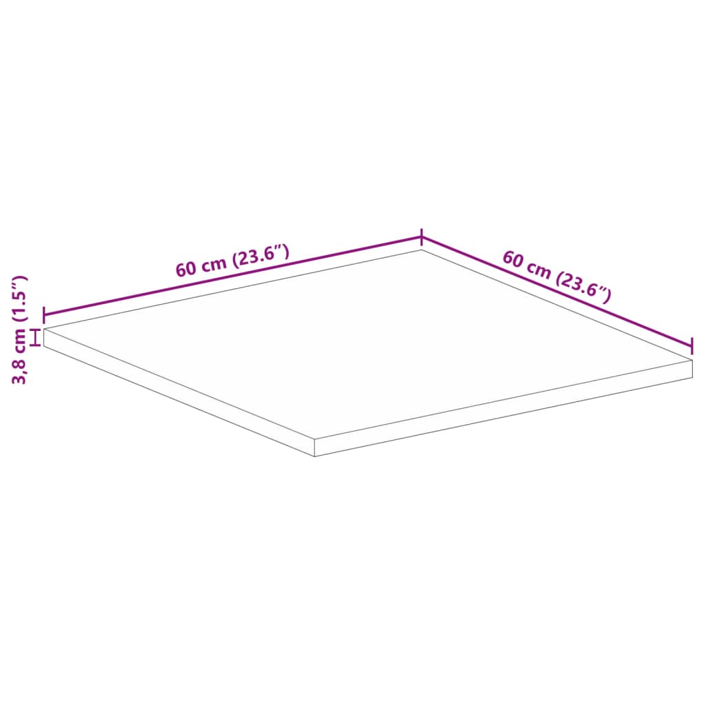 vidaXL Table Top 60x60x3.8 cm Square Solid Wood Mango