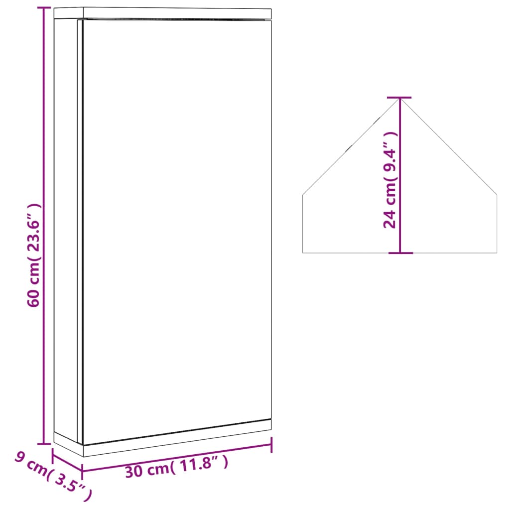 vidaXL Corner Bathroom Mirror Cabinet Grey 30x24x60 cm