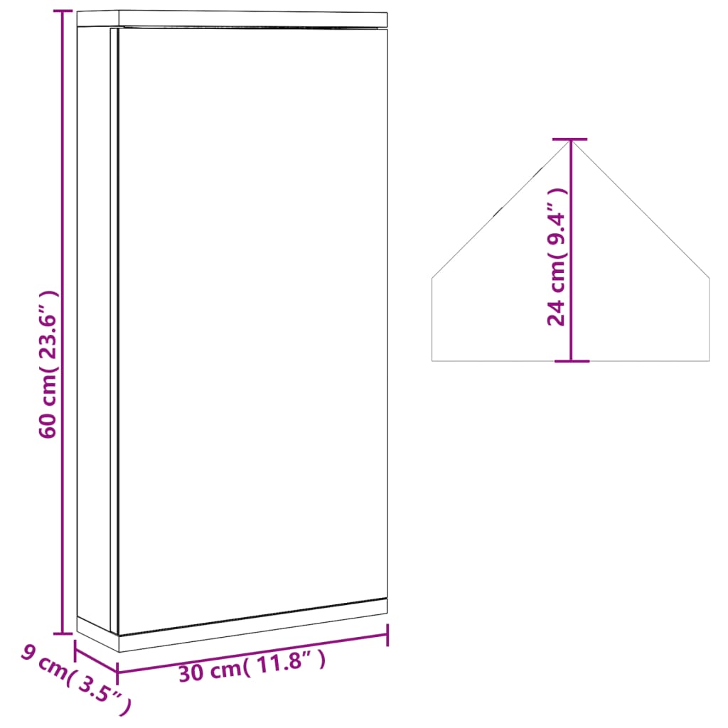 vidaXL Corner Bathroom Mirror Cabinet Oak 30x24x60 cm