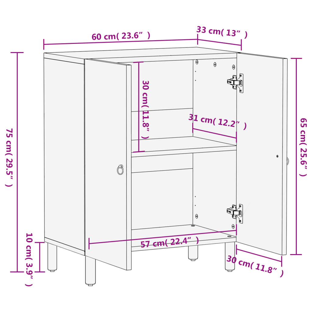 vidaXL Side Cabinet 60x33x75 cm Solid Wood Mango