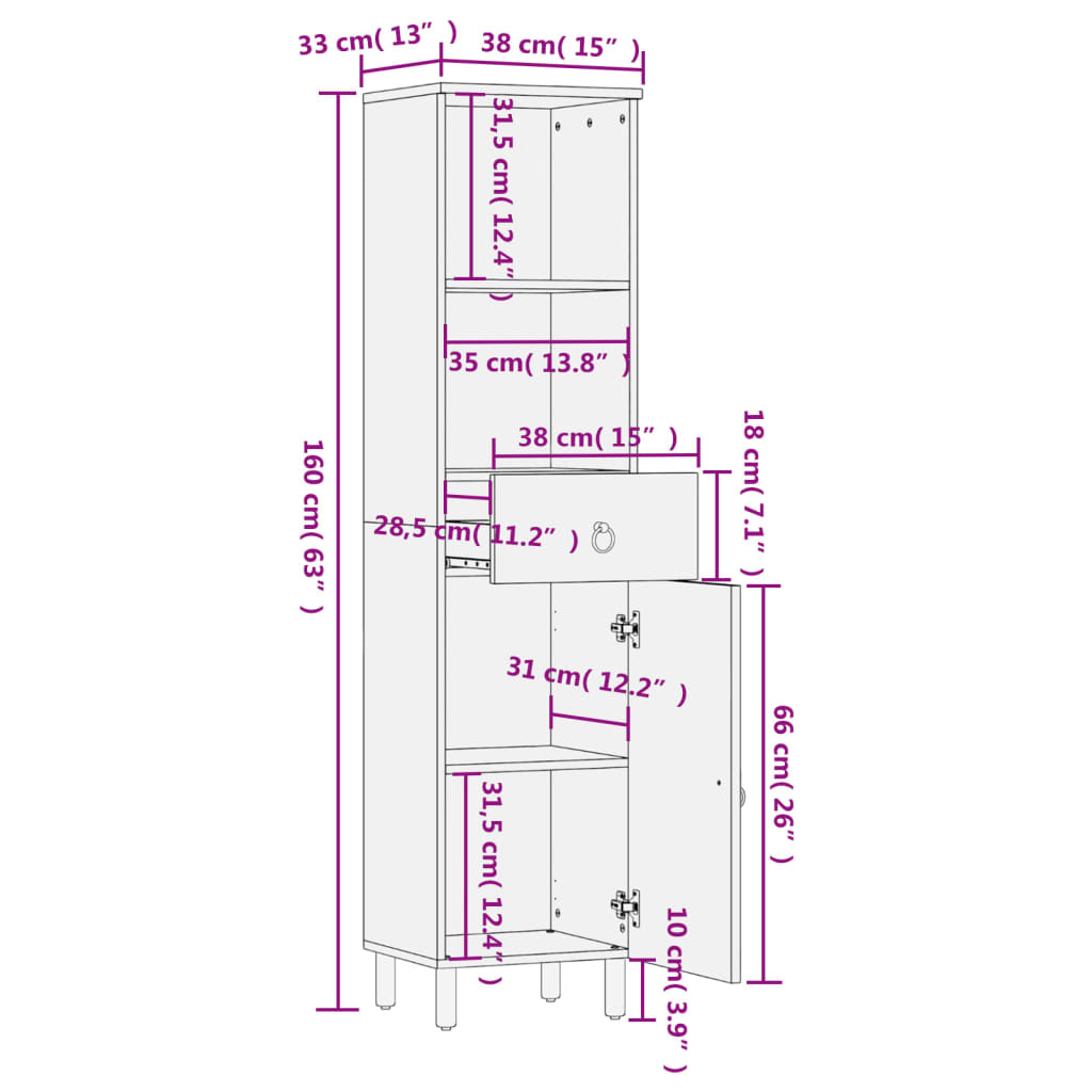 vidaXL Bathroom Cabinet 38x33x160 cm Solid Wood Mango