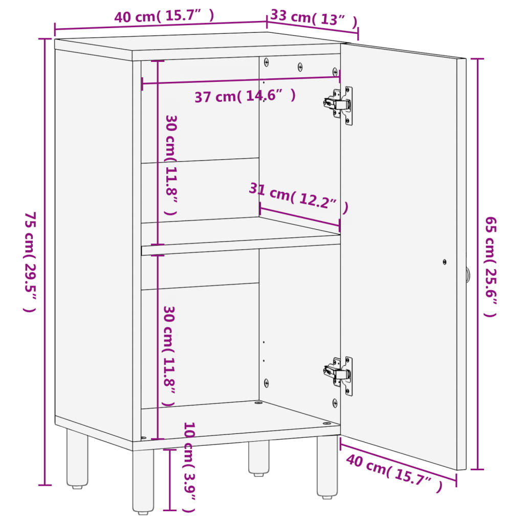 vidaXL Side Cabinet 40x33x75 cm Solid Wood Mango