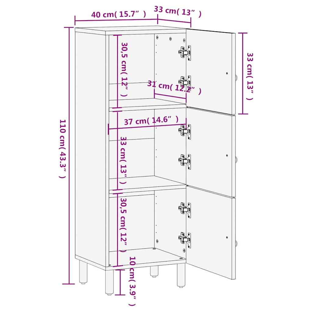 vidaXL Side Cabinet 40x33x110 cm Solid Wood Mango