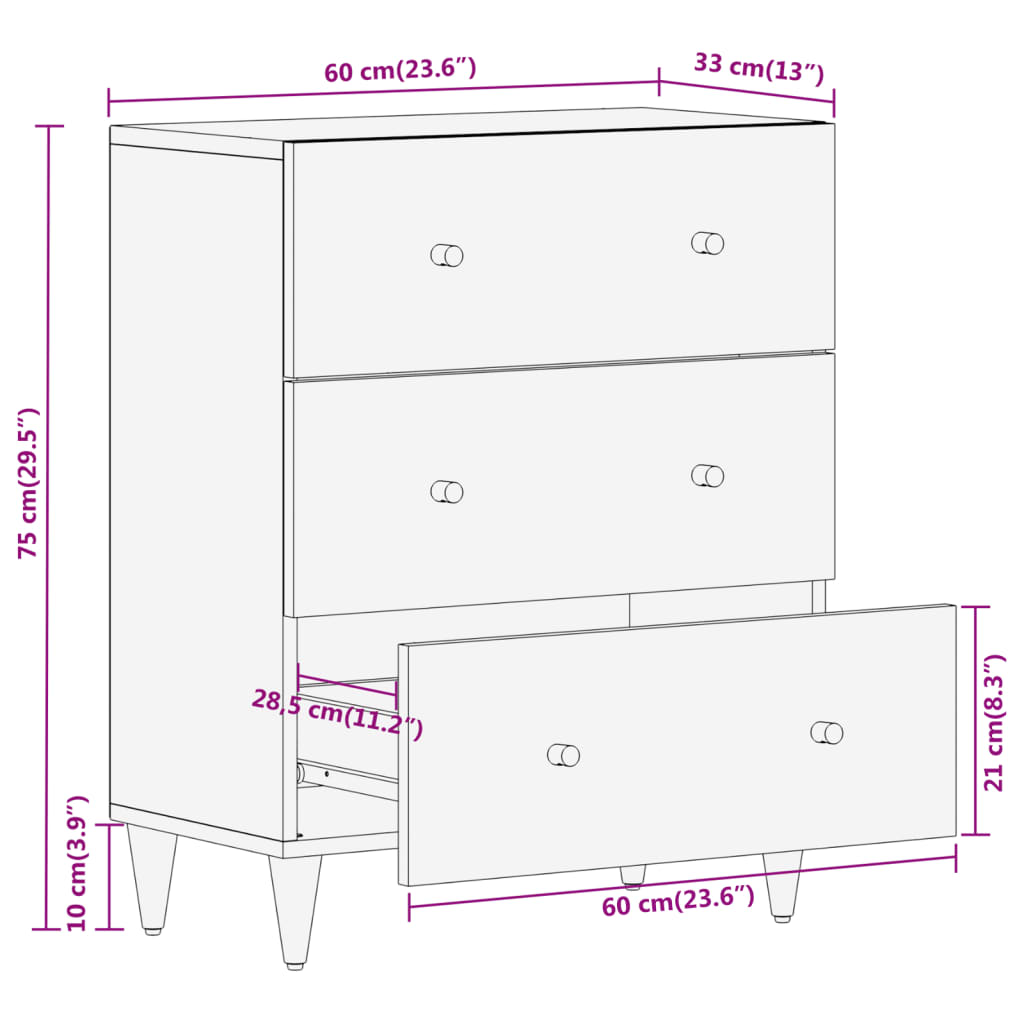 vidaXL Side Cabinet 60x33x75 cm Solid Wood Mango