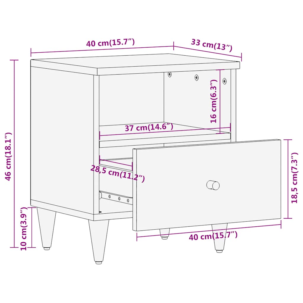 vidaXL Bedside Cabinets 2 pcs 40x33x46 cm Solid Wood Mango
